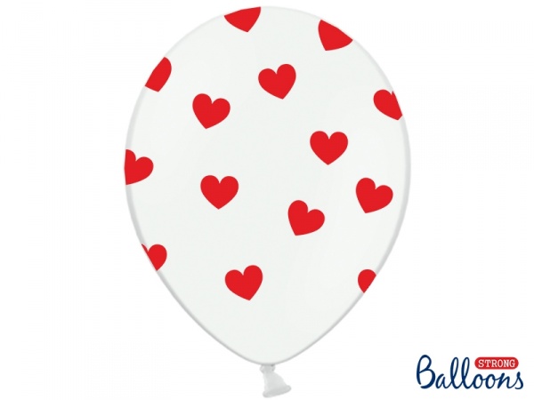 Balónik - biely s červenými srdiečkami