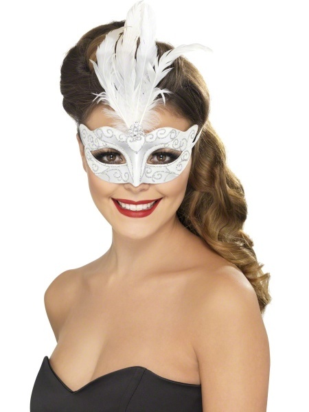 Benátska maska - strieborno-biela