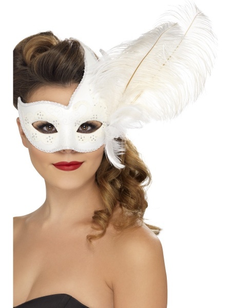 Benátska maska Colombina - biela