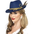 Bavorský klobúk - modrý s pierkami